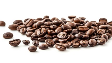 Coffee beans scattered shot on a white