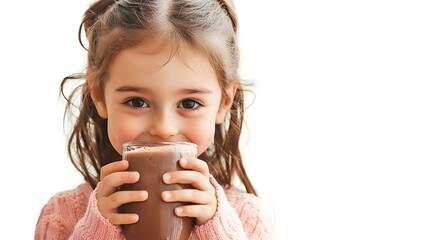 Cute little girl drinking chocolate milk