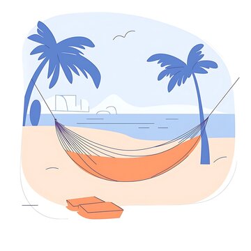 recommend clip art: Tranquil Beach Hammock Scene with Palm Trees and Calm Ocean