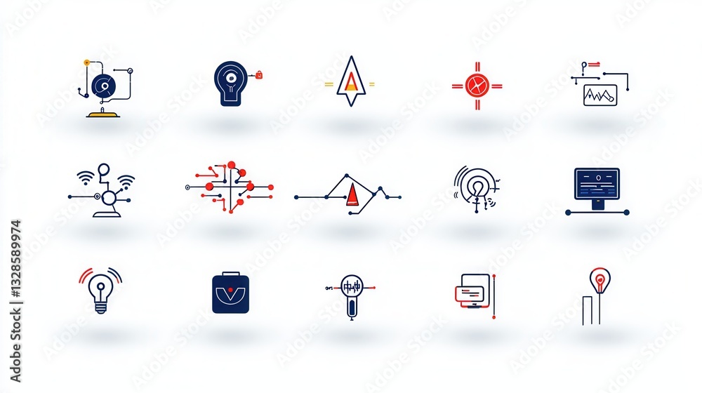 Poster a collection of modern minimalist icons representing various ai related technologies and digital con