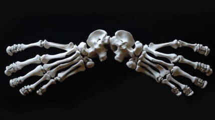Fototapeta premium Professional radiological capture of human hands, detailed bone architecture visualization, precise joint spacing analysis, medical diagnostic quality, stark white skeletal detail, deep black