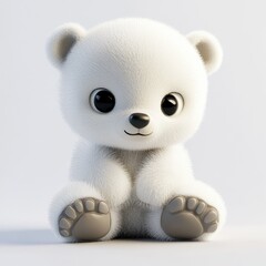 A fluffy adorable cartoon white bear sitting and looking friendly