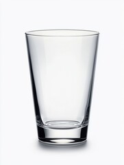 Center shot, Clear glass on white backdrop,  clean simplicity. Beverage, drinkware, empty, transparent, studio shot.