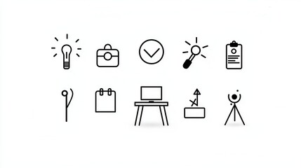 A minimalist collection of icons representing productivity related tools and elements