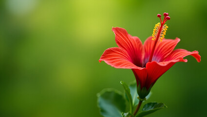 Title: A Vibrant and Delicate Red Hibiscus Flower with Intricate Details

