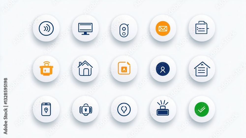 Poster a collection of minimalist streamlined icons representing various smart home technologies and automa