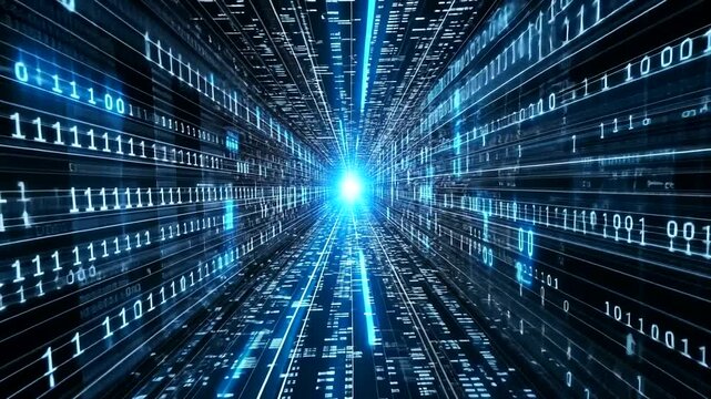 Abstract representation of data flow in a digital universe with binary codes