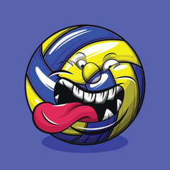 Volley ball cartoon mascot. Groovy character in trendy style.