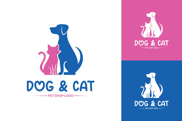 Pet care logo with dog and cat design symbol vector