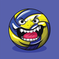 Volley ball cartoon mascot. Groovy character in trendy style.