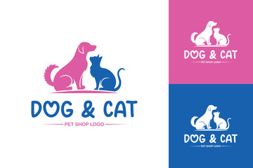 Dog and cat pet shop vector logo design