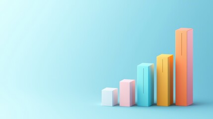Minimalist 3D Bar Graph Growth on Light Blue Background