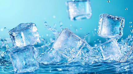 Ice Cubes Splashing in Water
