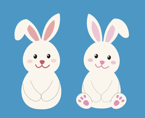 Set of spring Easter white bunny character.
Cute Easter rabbit design.
Flat stock vector illustration.
Good for card,poster, banner, leaflet.