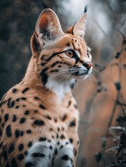 Fototapeta premium Serval Cat Portrait for Wild Habitat. (1)