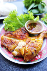 Roasted chicken with sweet chili sauce,Thai north eastern food style