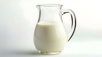 Glass jug of milk isolated on white background