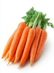 Fresh carrots with green tops on white background. Generative AI