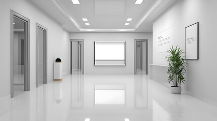 Modern Office Hallway: A Clean 3D Render of a Minimalist Interior AI Generated