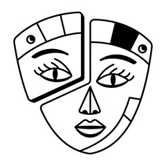 A hand drawn icon of cubism face mask 
