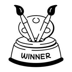 A hand drawn icon of art trophy with winner typography 
