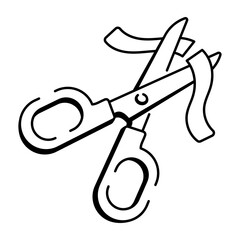 Cutting ribbon with scissors, doodle style icon 
