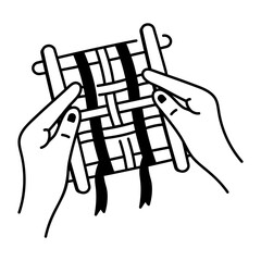 A doodle style icon of fabric weaving with hands 
