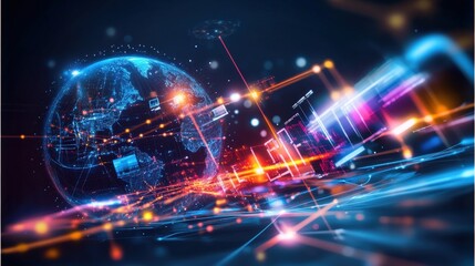 Obraz premium Global digital connectivity virtual environment abstract art technology futuristic viewpoint data visualization concept