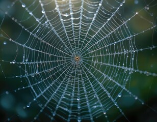 Obraz premium Spiderweb Covered in Dew Drops Shimmering in the Morning Light