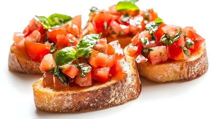 Sliced bruschetta on white background