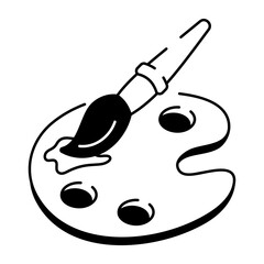Paint palette with a brush, doodle style icon 
