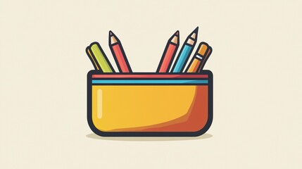 Fototapeta premium Colorful pencil case, school supplies, simple design