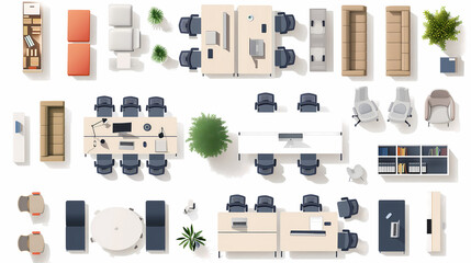 Office layout planner for customizable workspace arrangement top view furniture elements for printing and cutting practical design tools for corporate floor plans
