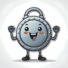 A Jubilant Padlock Mascot, Cartoon Design Against A Simple White Background