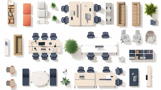 Office layout planner for customizable workspace arrangement top view furniture elements for printing and cutting practical design tools for corporate floor plans
