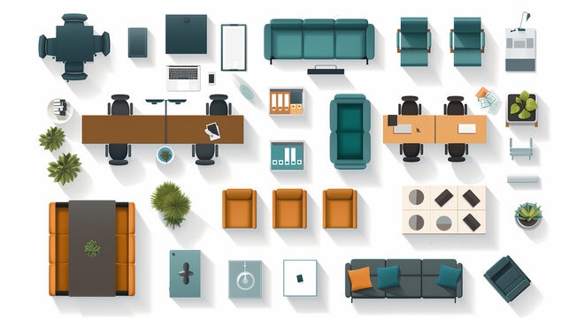 Customizable top view office items for advanced workspace planning printable furniture elements for cutting and arranging functional corporate floor plan solutions

