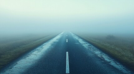 Mysterious fog-laden road inviting travelers to embrace the journey of life and discover hidden adventures ahead