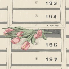 bouquet of red tulips in mailbox