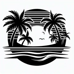 Tropical Sunset Beach Palm Trees Silhouette