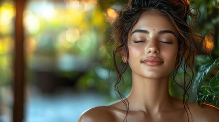 Woman with eyes closed engaging in daily self-care rituals to enhance mindfulness and inner peace