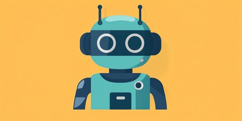 Robot Character Designed in a Minimalist Style With a Bright Yellow Background Showcasing Modern Technology Themes