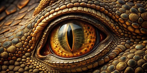 Fototapeta premium Close-up of a reptilian eye and textured skin, showcasing intricate details and natural patterns