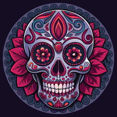 Sugar Skulls Day of the Dead Skull isolated on white background Dia de los Muertos Mexican sugar skull Design element for logo emblem sign poster card banner Vector illustration Color