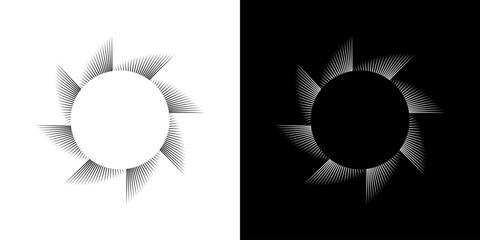 Dynamic abstract spiral sound wave rhythm lines. Circular spiral sound wave rhythm of lines. Circular futuristic abstract lines, black and white background.