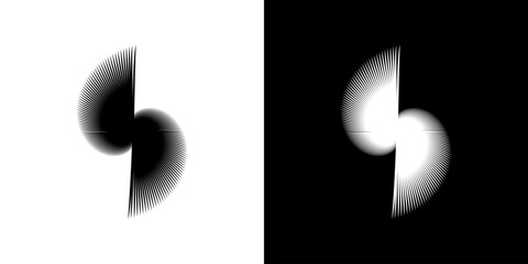Dynamic abstract spiral sound wave rhythm lines. Circular spiral sound wave rhythm of lines. Circular futuristic abstract lines, black and white background.