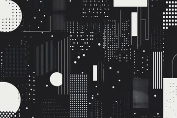 Geometric Halftone Dot Pattern on Black Background Monochrome Abstract