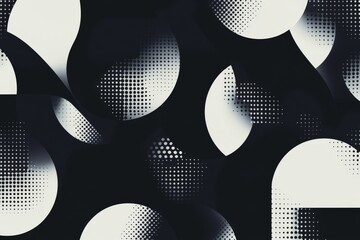 Geometric Halftone Dot Pattern on Black Background Monochrome Abstract