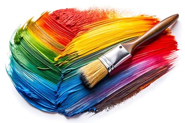 Obraz premium Paintbrush is on a colorful paint splatter