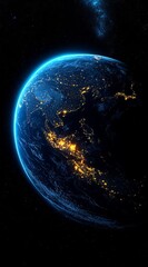 Obraz premium globe with glowing cities in space, night view.