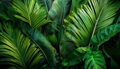 lush green foliage in tropical jungle with asymmetrical composition dense lushness wild jungle vibrant green environment exotic vibrant environment tropical foliage lush